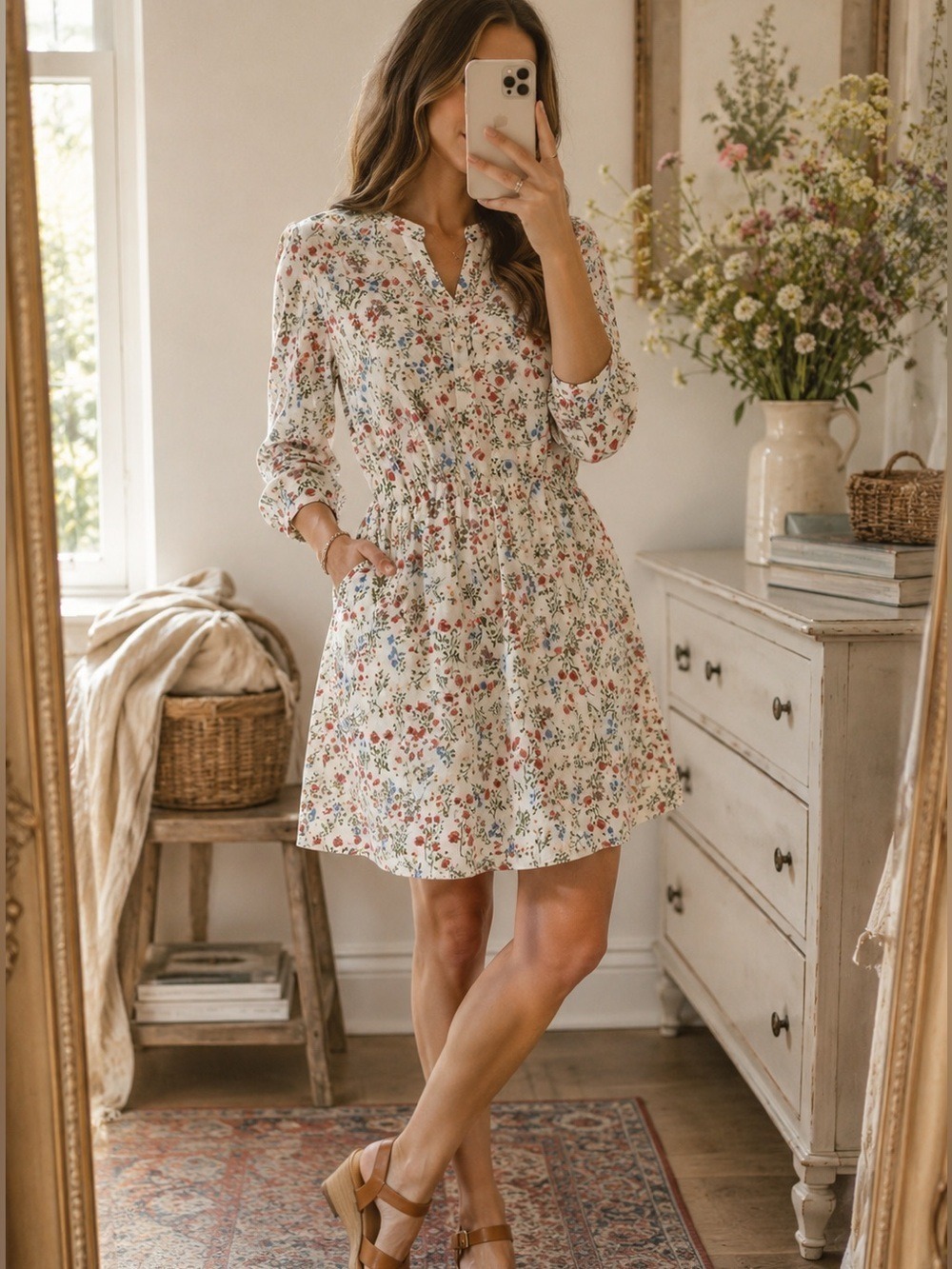 Allegra K Floral Dress Button Front Pockets Cottagecore Size Small - NWT